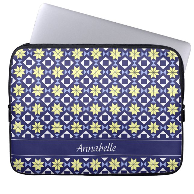 Name des gelben blauen Blumenmusters Laptopschutzhülle (Vorderseite)