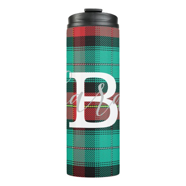 Name des geprüften Monogramms für grün und rot Thermosbecher (Vorderseite)
