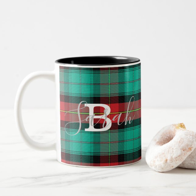 Name des geprüften Monogramms für grün und rot Zweifarbige Tasse (Mit Donut)