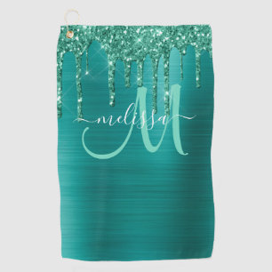 Name des Girl Aquamarin Brushed Metal Dripping Gli Golfhandtuch