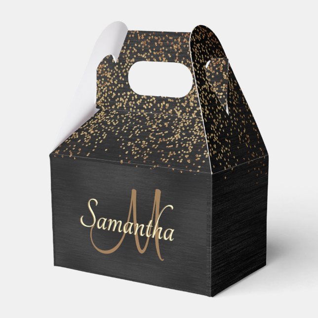 Name des Girl Black-Gold-Sparkle-Glitzer Geschenkschachtel (Vorderseite)