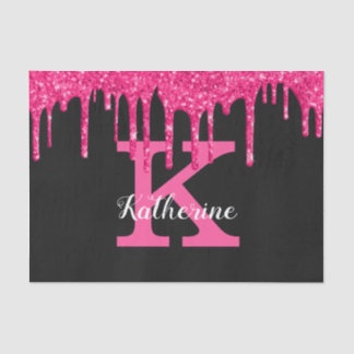 Name des Girl Black Hot Pink Glitzer Tropfen Monog Seidenpapier