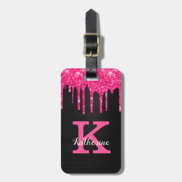 Name des Girl Black Hot Pink-Glitzer-Tropfens Mono Gepäckanhänger