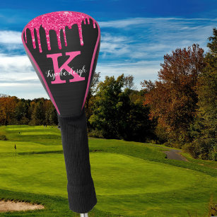 Name des Girl Black Hot Pink-Glitzer-Tropfens Mono Golf Headcover