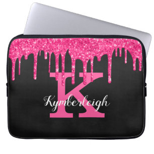 Name des Girl Black Hot Pink-Glitzer-Tropfens Mono Laptopschutzhülle