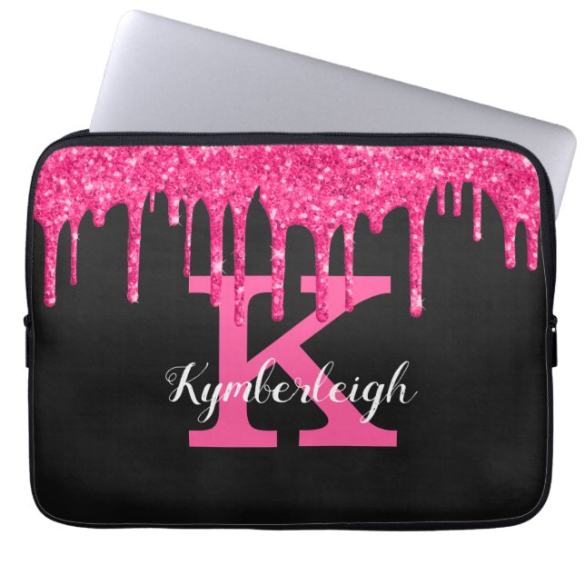 Name des Girl Black Hot Pink-Glitzer-Tropfens Mono Laptopschutzhülle (Vorderseite)