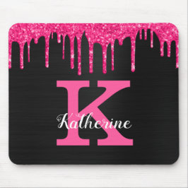 Name des Girl Black Hot Pink-Glitzer-Tropfens Mono Mousepad
