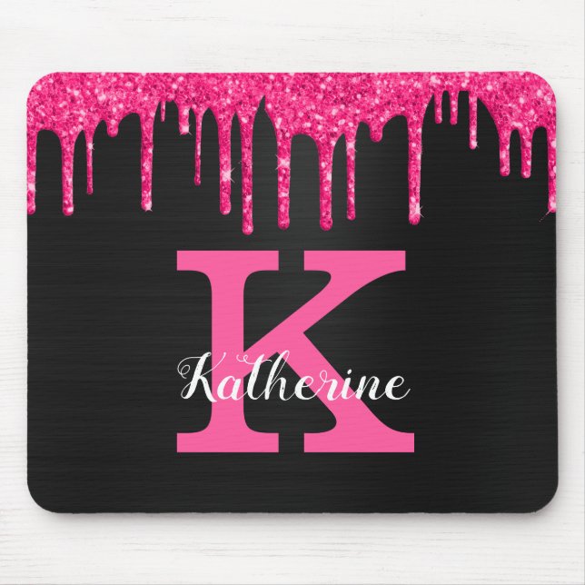 Name des Girl Black Hot Pink-Glitzer-Tropfens Mono Mousepad (Vorne)