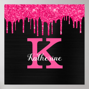 Name des Girl Black Hot Pink-Glitzer-Tropfens Mono Poster