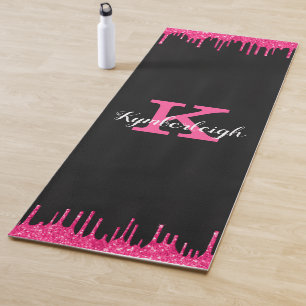 Name des Girl Black Hot Pink-Glitzer-Tropfens Mono Yogamatte