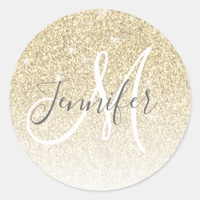 Name des Girl Gold Glitzer Sparkle Monogram Runder Aufkleber (Vorderseite)