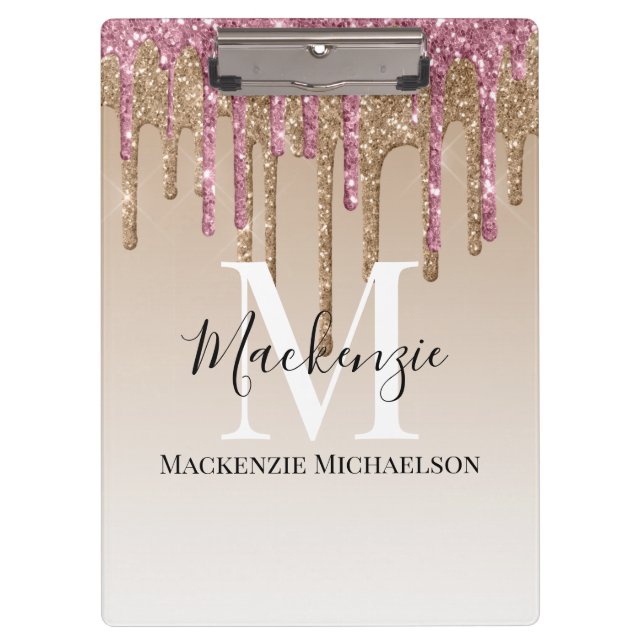 Name des Girl-Gold-Rosa-Glitzer Klemmbrett (Vorderseite)