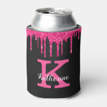 Name des Girl Hot Pink Black Glitzer Tropfen Monog