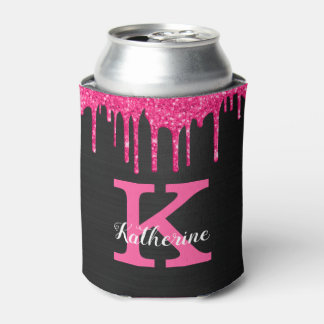Name des Girl Hot Pink Black Glitzer Tropfen Monog Dosenkühler