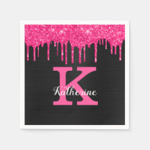 Name des Girl Hot Pink Black Glitzer Tropfen Monog