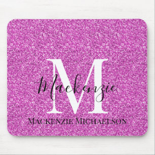 Name des Girl-Hot-Pink-Glitzer Monogramm Mousepad