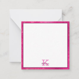 Name des Girl Hot Pink-Glitzer Sparkle Monogram Mitteilungskarte