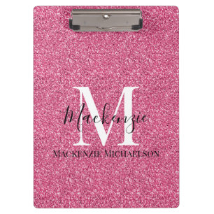 Name des Girl-Pink-Glitzer Monogramm Klemmbrett