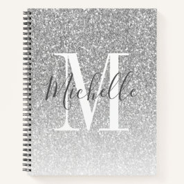 Name des Girl Script Silver Glitzer Monogram Notizbuch
