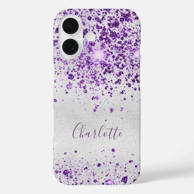 Name des Glitzern auf lila Glitzer iPhone 16 Hülle (Rückseite)