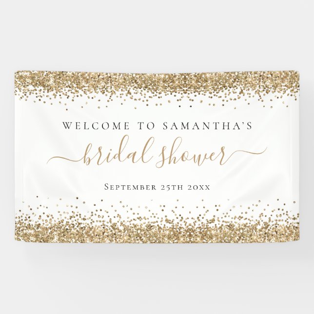 Name des Gold Glitzer Datum Willkommen im Brautpar Banner (Horizontal)