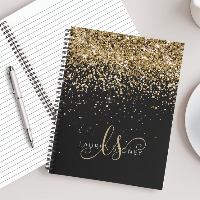 Name des Gold Glitzer Glam Monogram Notizbuch (Von Creator hochgeladen)