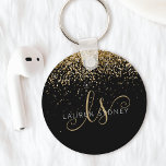 Name des Gold Glitzer Glam Monogram Schlüsselanhänger<br><div class="desc">Glam Gold Glitzer Eleganter Monogram Schlüsselanhänger,  Dieses schicke Design mit elegantem,  goldglänzenden Glitzer auf schwarzem Hintergrund macht diesen schicken Schlüsselanhänger leicht zu personalisieren. Das Design enthält Ihr handgeschriebenes Skriptmonogramm mit hübschen Wirbel und Ihrem Namen.</div>