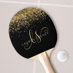 Name des Gold Glitzer Glam Monogram Tischtennis Schläger<br><div class="desc">Glam Gold Glitzer Elegante Monogram Ping Pong Paddle. Dieses schicke Tischtennispongpaddel-Design mit elegantem goldglänzenden Glitzer auf schwarzem Hintergrund ist einfach zu personalisieren. Das Design enthält Ihr handgeschriebenes Skriptmonogramm mit hübschen Wirbel und Ihrem Namen.</div>