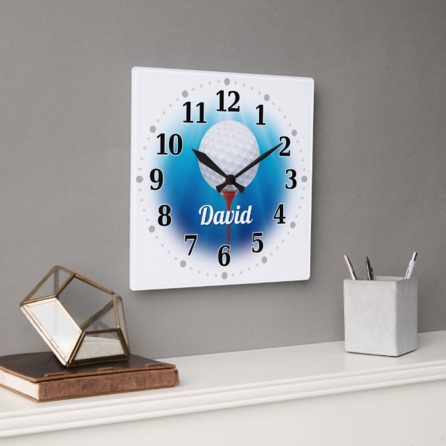 Name des Golfspielers | Original Quadratische Wanduhr (Büro)