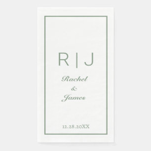 Name des grünen Monogramms Elegant Minimale Hochze Serviette