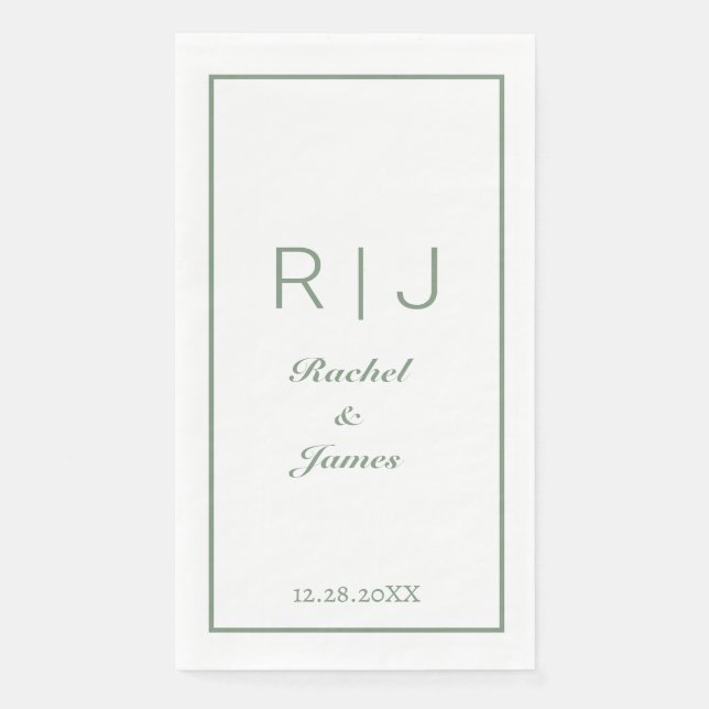 Name des grünen Monogramms Elegant Minimale Hochze Serviette (Vorderseite)