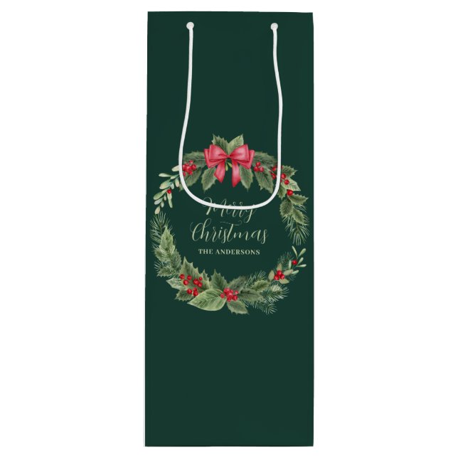 Name des grünen Weihnachtskranzes Geschenktüte Für Weinflaschen (Vorderseite)