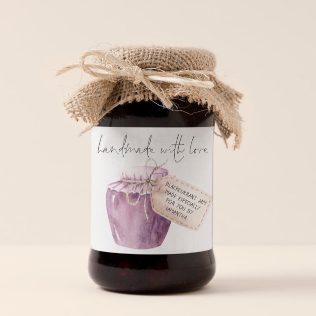 Name des handgefertigten Blackcurrant-Jams Quadratischer Aufkleber (Von Creator hochgeladen)