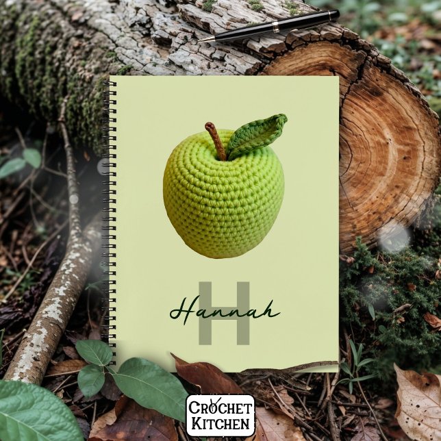Name des Handmade Craft Green Crochet Applet Monog Notizbuch (Von Creator hochgeladen)