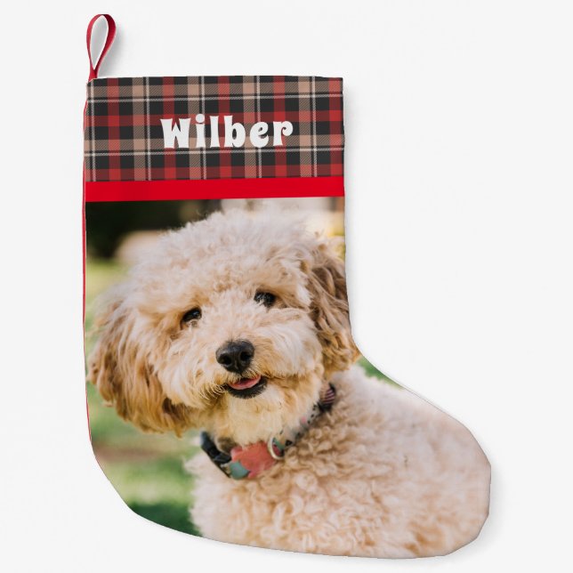 Name des Hauses und Foto Roter Flanell Kleiner Weihnachtsstrumpf (Vorderseite)
