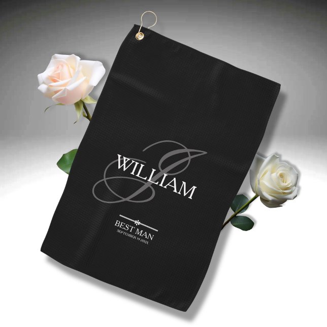 Name des Hochzeitstifts Trauzeuge Monogram Name Mo Golfhandtuch (For the Weddings Best Man Gift: Monogram & Name plus Date Modern Golf Towel.)