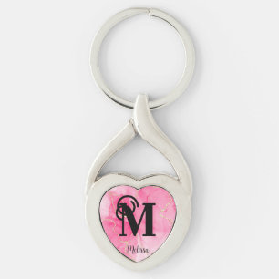 Name des hübsch rosa marmorierten Monogramms Schlüsselanhänger