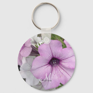 Name des hübschen Lila Petunia-Fotos Monogramm Schlüsselanhänger