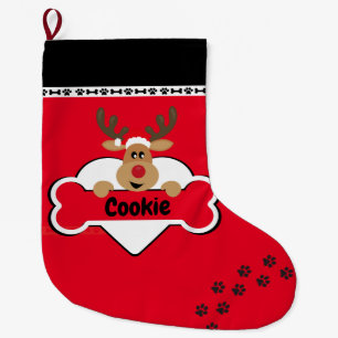 Name des Hundes mit Rentier Red Großer Weihnachtsstrumpf