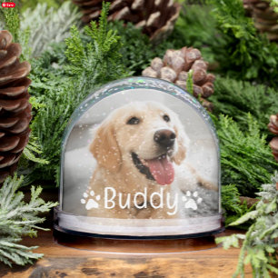 Name des Hundes und Foto des Pfotenabdrucks Schneekugeln