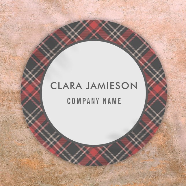 Name des Karierten Unternehmens Tartan Muster Runder Aufkleber (Tartan Pattern Plaid Business Company Name Classic Round Sticker)
