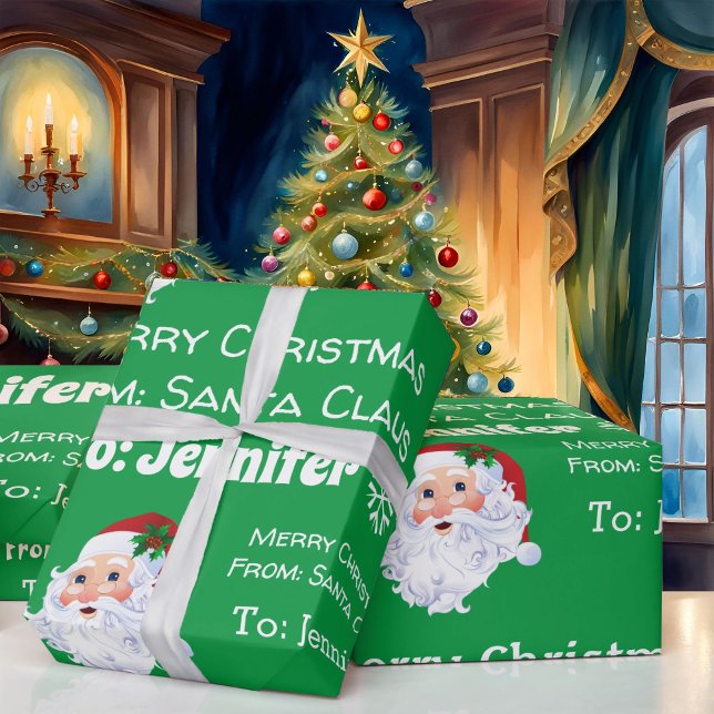 Name des Kindes Weihnachtsgrün Geschenkpapier (Von Creator hochgeladen)
