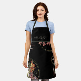 Name des Koch + Küche | Black Artistic Lifloral Schürze