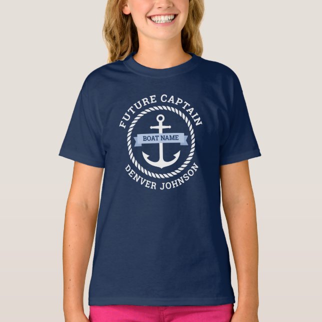 Name des künftigen Kapitän-Ankerseil-Grenzboots T-Shirt (Vorderseite)
