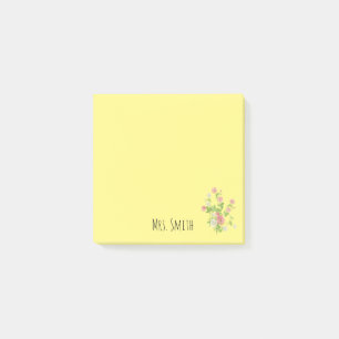 Name des Lehrers gelbes Blumenmonogramm Post-it Klebezettel