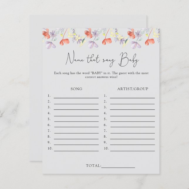 Name des Liedes \ Wildblumen Babydusche (Vorne/Hinten)