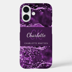 Name des lila agate rosa Marmormonogramms iPhone 16 Hülle
