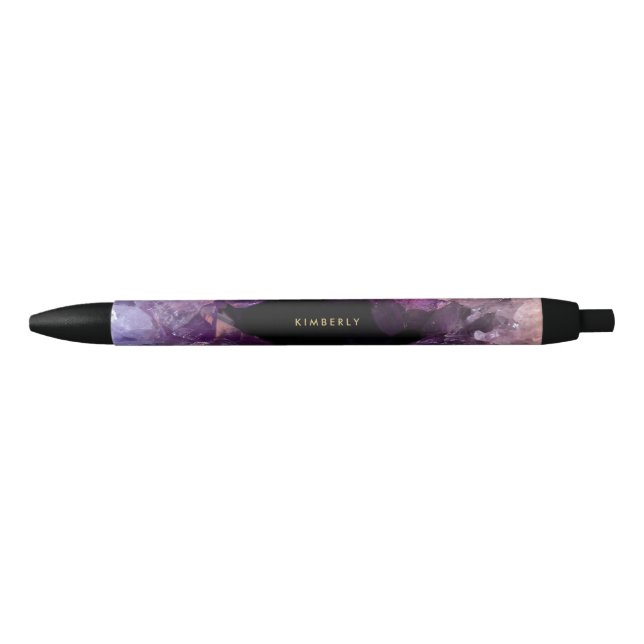 Name des lila Amethyst-Edelsteins Kugelschreiber (Vorderseite)