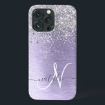 Name des lila gebürsteten Metalls Silber Glitzer M Case-Mate iPhone Hülle<br><div class="desc">Dieses schicke Gehäuse mit hübschem silberfarbenem Glitzer auf lila,  gebürstetem metallischem Hintergrund ist einfach zu personalisieren.</div>