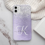 Name des lila gebürsteten Metalls Silber Glitzer M Case-Mate iPhone Hülle<br><div class="desc">Dieses schicke Gehäuse mit hübschem silberfarbenem Glitzer auf lila,  gebürstetem metallischem Hintergrund ist einfach zu personalisieren.</div>